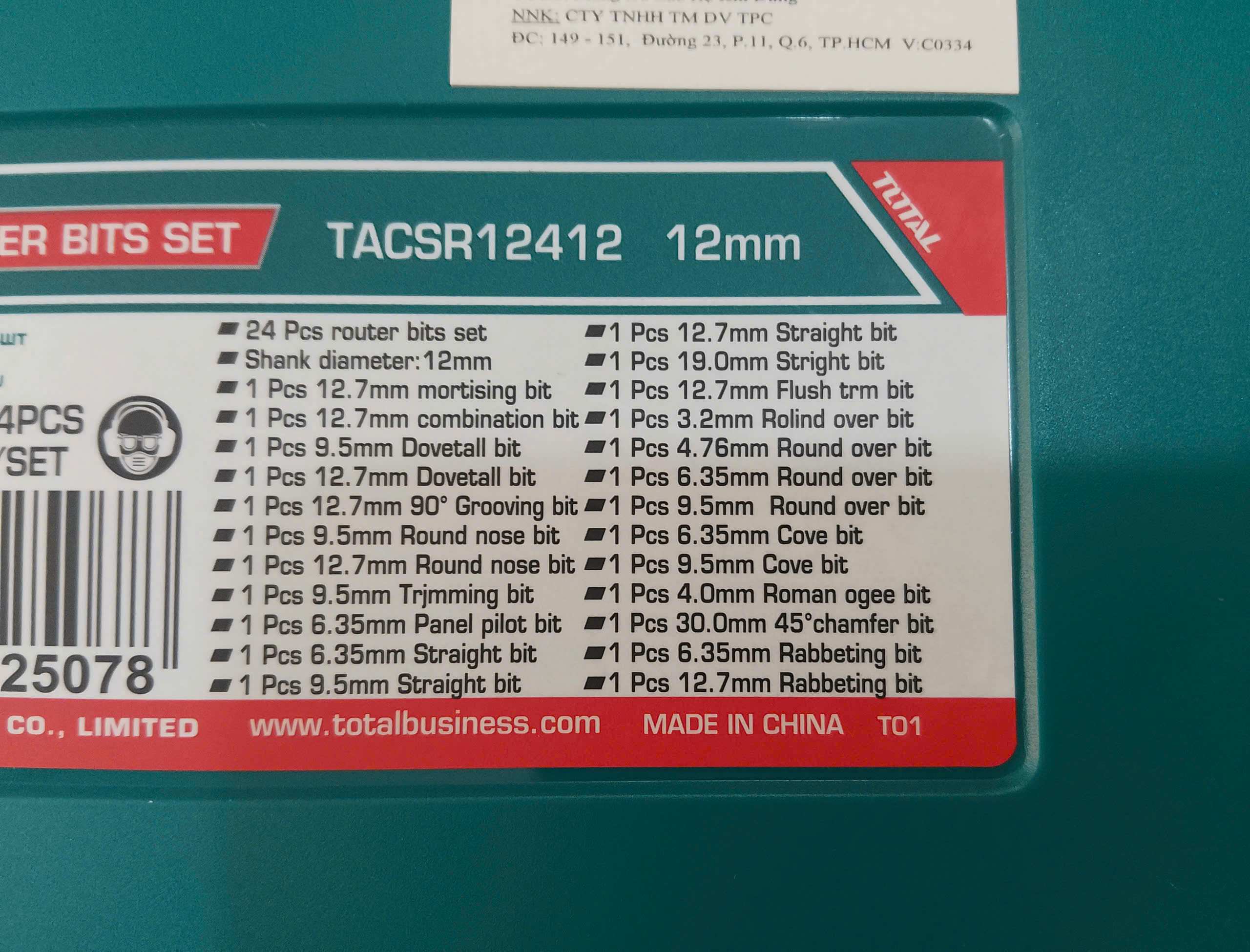 Hình ảnh 5 của mặt hàng Bộ 24 mũi phay đuôi 12mm Total