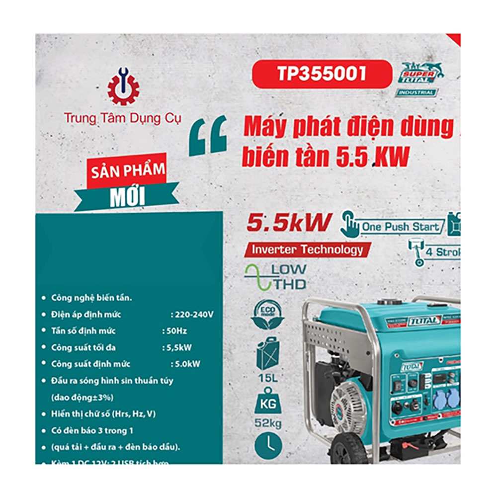 Hình ảnh 2 của mặt hàng Máy phát điện dùng xăng biến tần 5.5kW Total