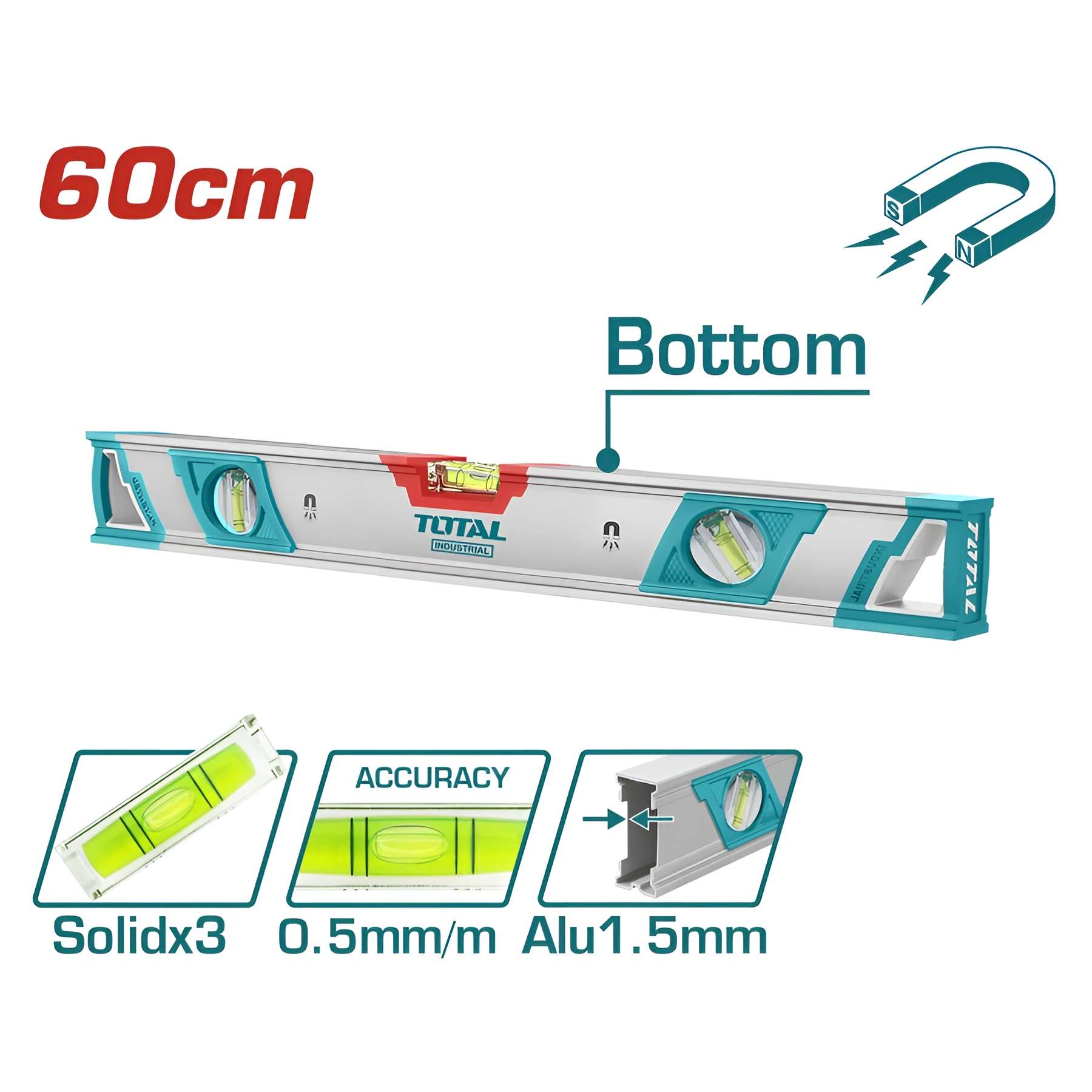 Hình ảnh 1 của mặt hàng Thước thủy kèm theo nam châm hút 60cm Total