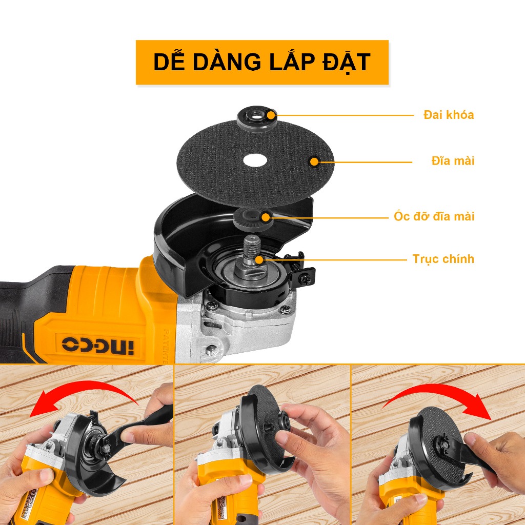 Hình ảnh 15 của mặt hàng Máy mài góc dùng pin 20V (không bao gồm pin và sạc) Ingco