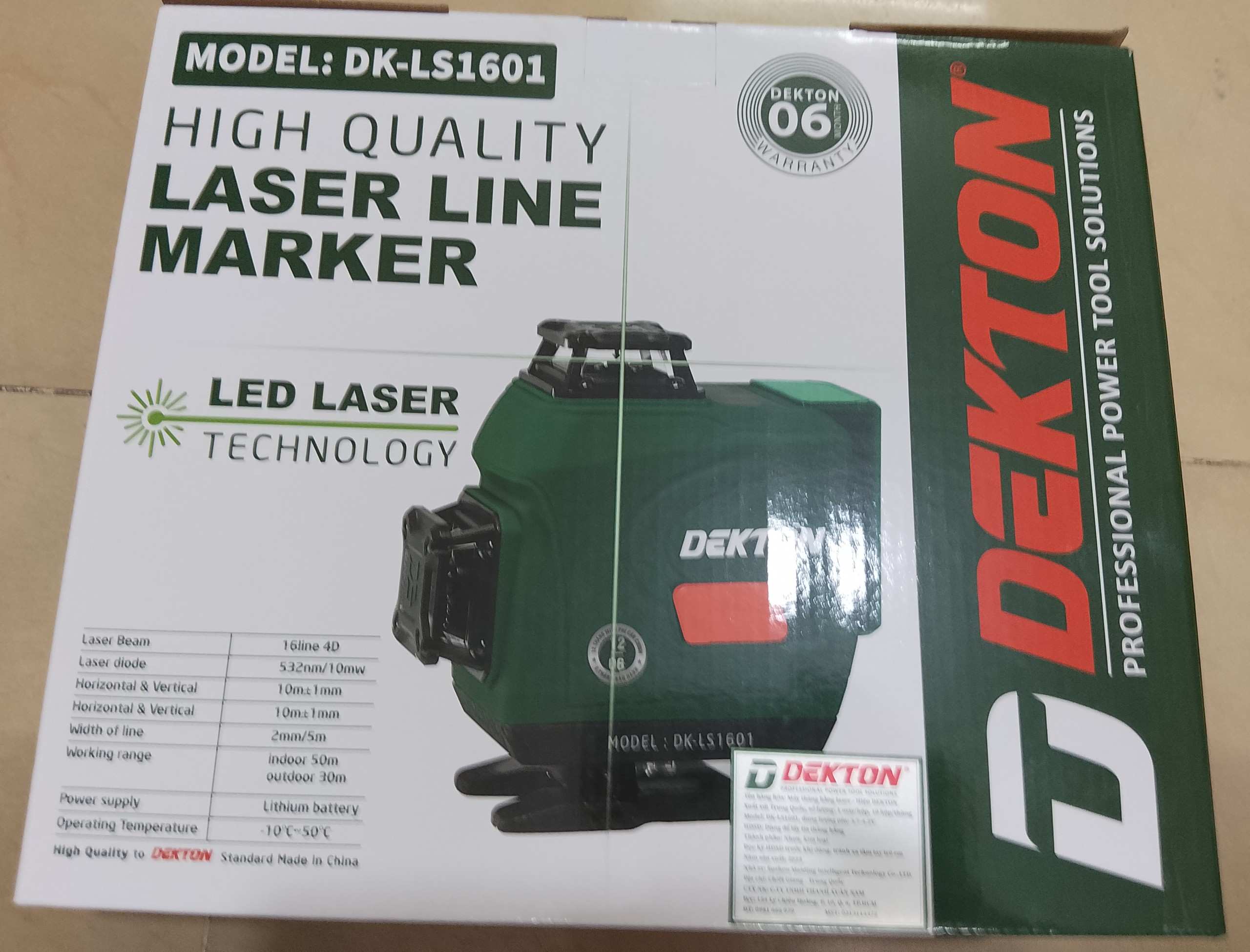 Hình ảnh 30 của mặt hàng Máy cân bằng, cân chỉnh tia laser hoạt động bằng pin hiệu Dekton; Model: DK-LS1601 (10/T)