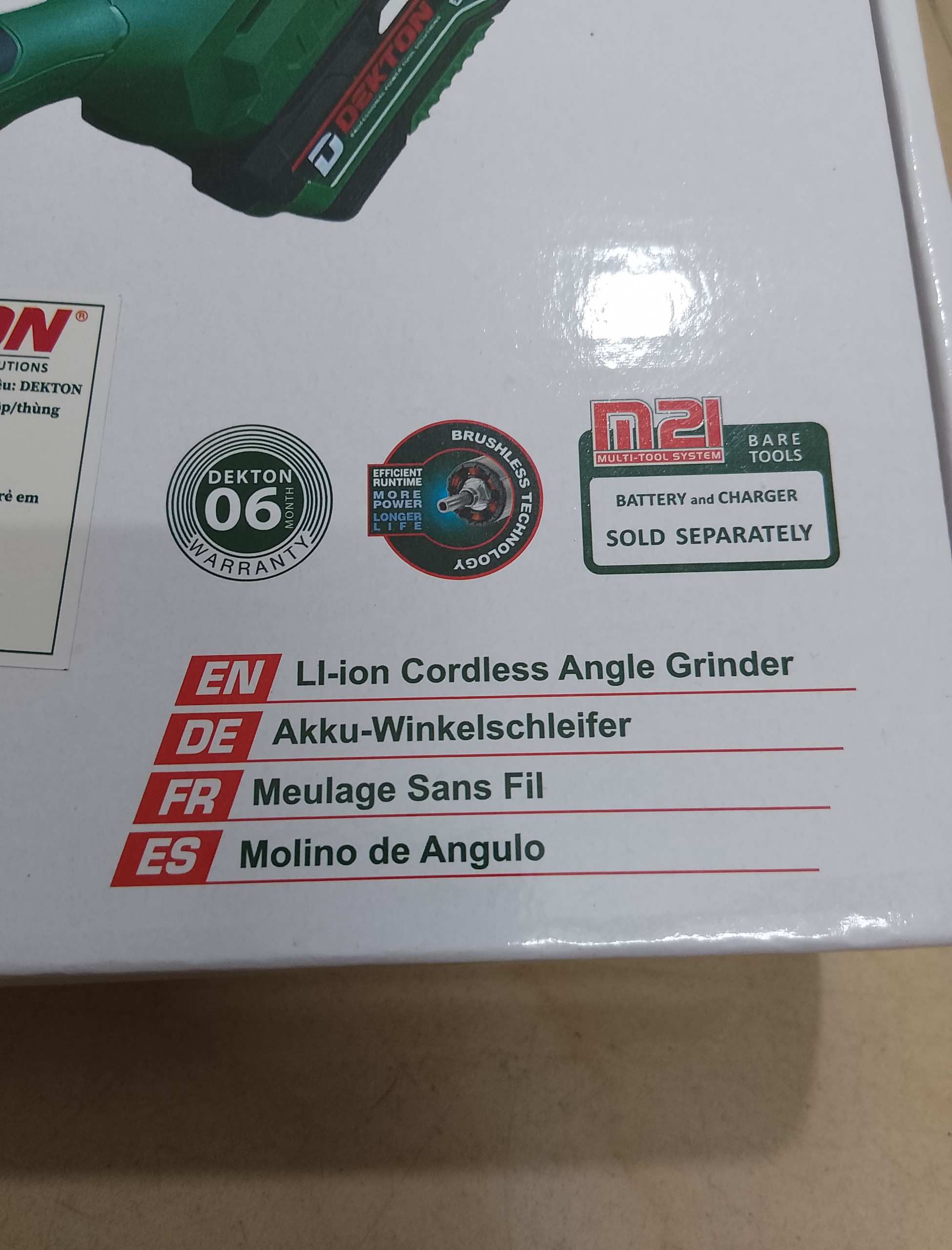 Hình ảnh 6 của mặt hàng Thân máy mài cầm tay hoạt động bằng pin hiệu DEKTON; Model: M21-AG100CP01 (8/t)