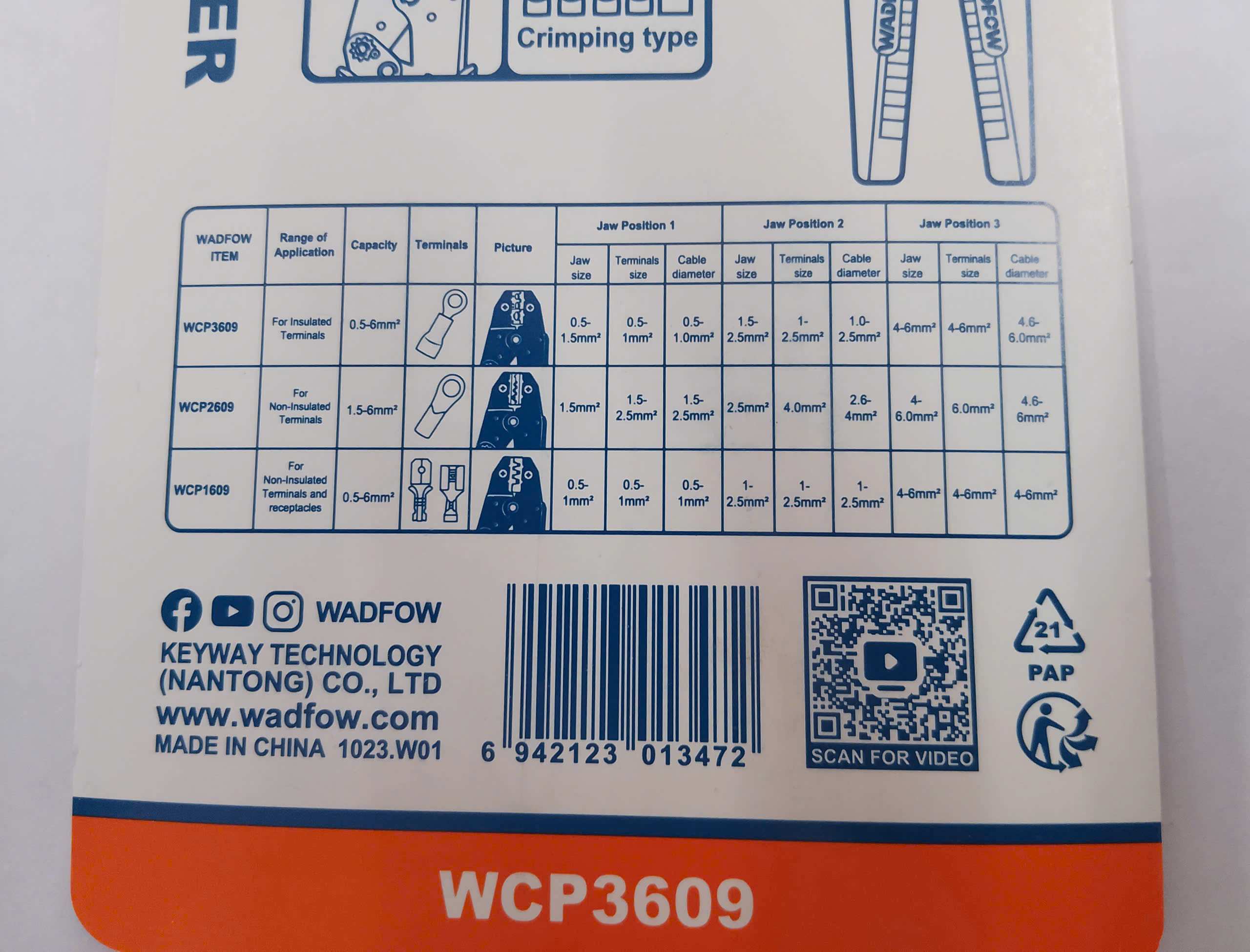 Hình ảnh 12 của mặt hàng Kềm bấm cos 0.5-6mm² 228mm (9") Wadfow