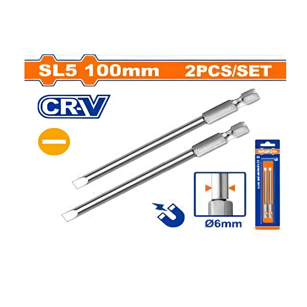 Hình ảnh 2 của mặt hàng Bộ 2 mũi vít dẹp nối dài SL5x100mm Wadfow