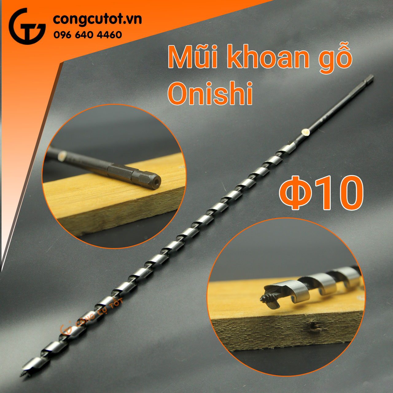 Hình ảnh 1 của mặt hàng Mũi khoan gỗ xoắn ốc Auger Φ10 460mm chuôi lục Onishi Nhật Bản