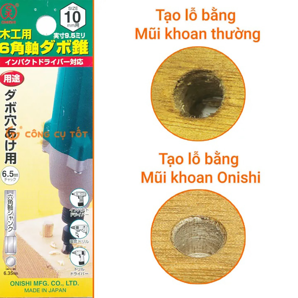 Hình ảnh 1 của mặt hàng Mũi khoan lấy chốt gỗ Φ8 dài 56mm chuôi lục Onishi Nhật Bản