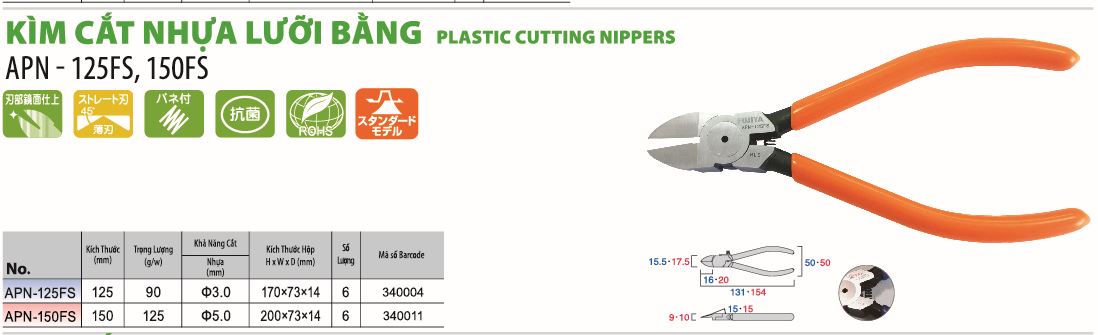 Hình ảnh 1 của mặt hàng Kìm cắt nhựa lưỡi bằng 125mm Fujiya APN-125FS