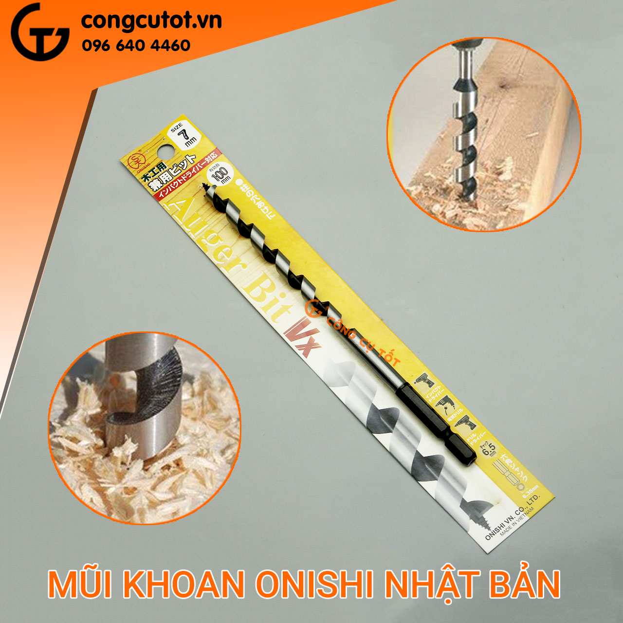 Hình ảnh 8 của mặt hàng Mũi khoan gỗ xoắn ốc Auger Φ7 dài rãnh 100mm chuôi lục Onishi Nhật Bản