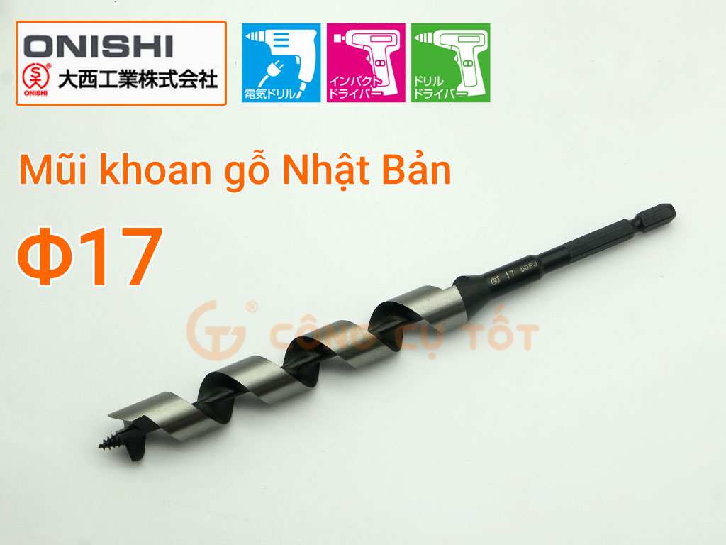 Hình ảnh 6 của mặt hàng Mũi khoan gỗ xoắn ốc Auger Φ17 dài rãnh 135mm chuôi lục Onishi Nhật Bản