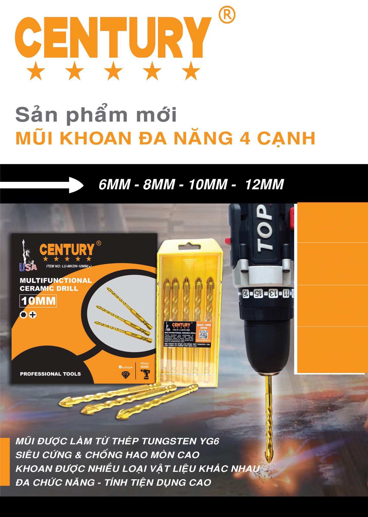 Hình ảnh 6 của mặt hàng Mũi khoan đa năng 4 cạnh 12mm Century