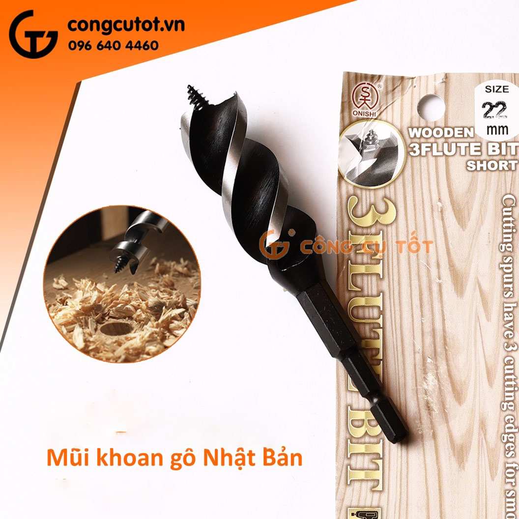 Hình ảnh 5 của mặt hàng Mũi khoan gỗ ngắn 3 cạnh F 12mm Onishi