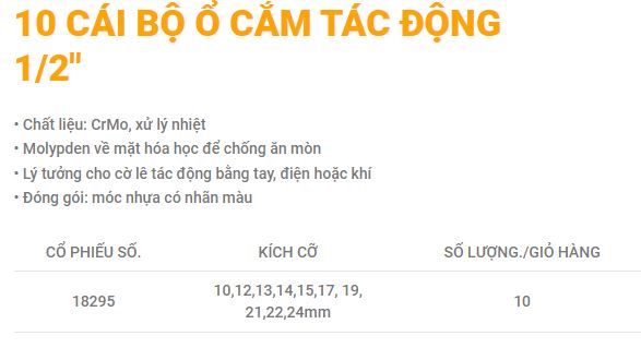 Hình ảnh 1 của mặt hàng BÔ ĐẦU TUÝP ĐEN 1/2 (CÔNG NGHIỆP) 10 MÓN