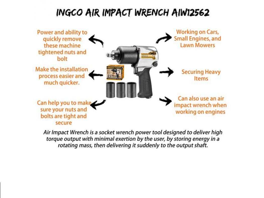 Hình ảnh 2 của mặt hàng Dụng cụ vặn bulong dùng khí nén Ingco