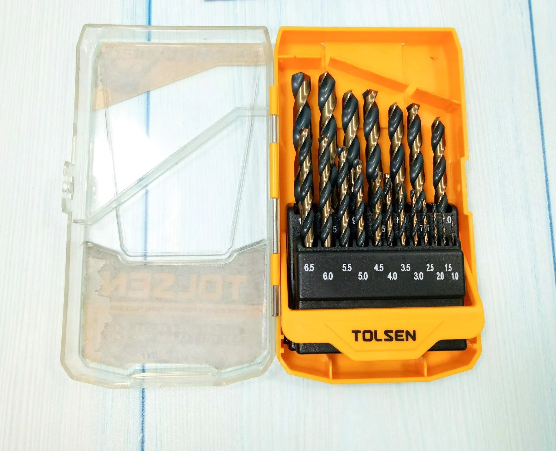 Hình ảnh 2 của mặt hàng Bộ 19 mũi khoan sắt vàng - đen hss TOLSEN 75086