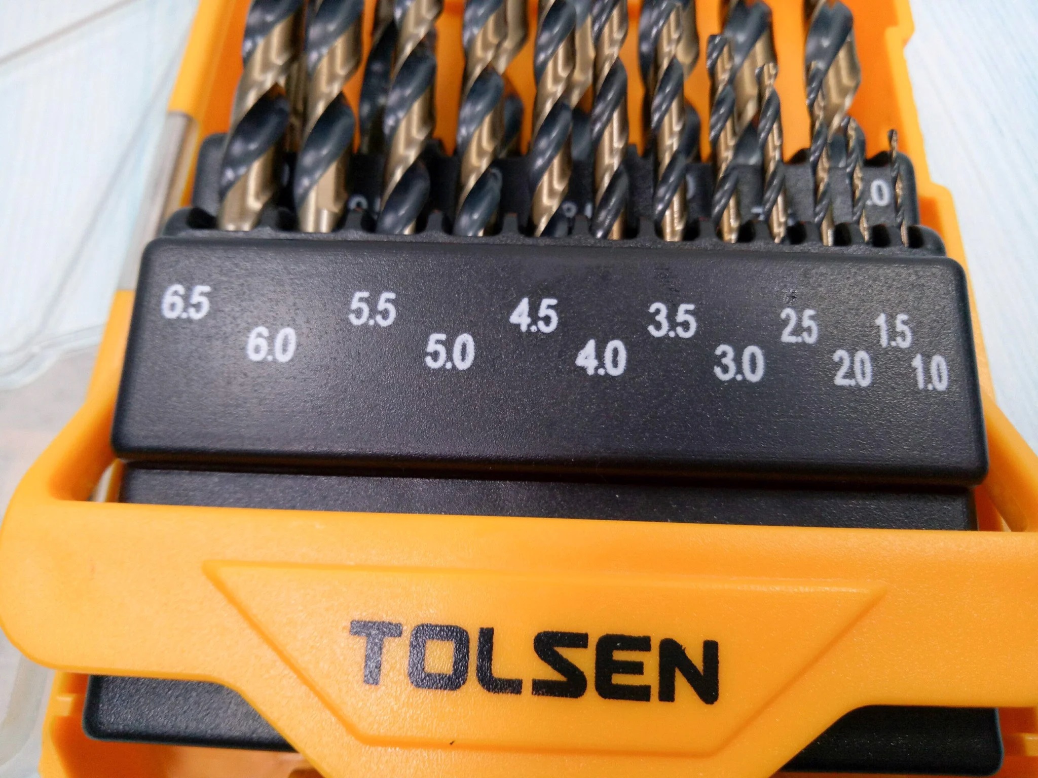 Hình ảnh 4 của mặt hàng Bộ 19 mũi khoan sắt vàng - đen hss TOLSEN 75086