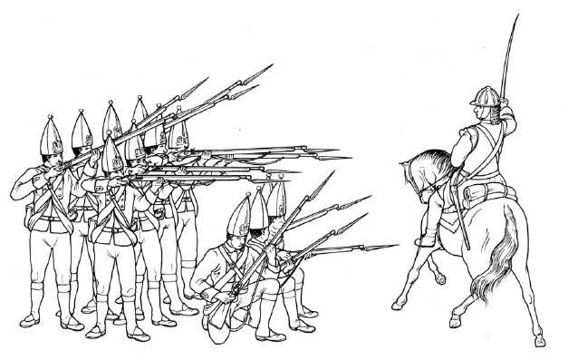 Hình vẽ minh họa một đội quân sử dụng súng với lưỡi lê ô cắm