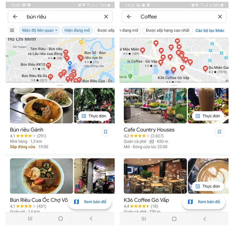 Bản đồ hoặc ứng dụng để tìm kiếm địa điểm ăn ngon