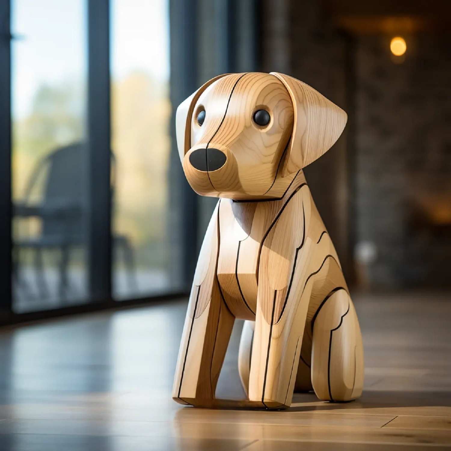 Con chó chạm khắc bằng gỗ sồi
