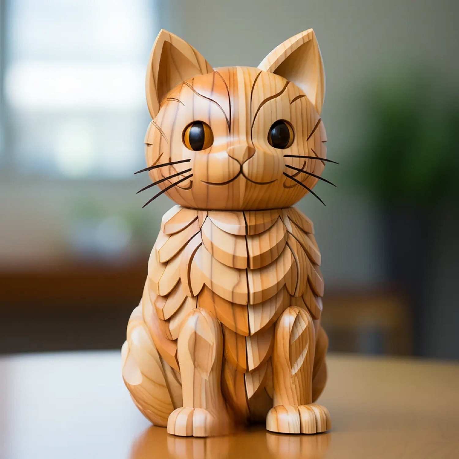 Tượng mèo khắc gỗ tuyết tùng