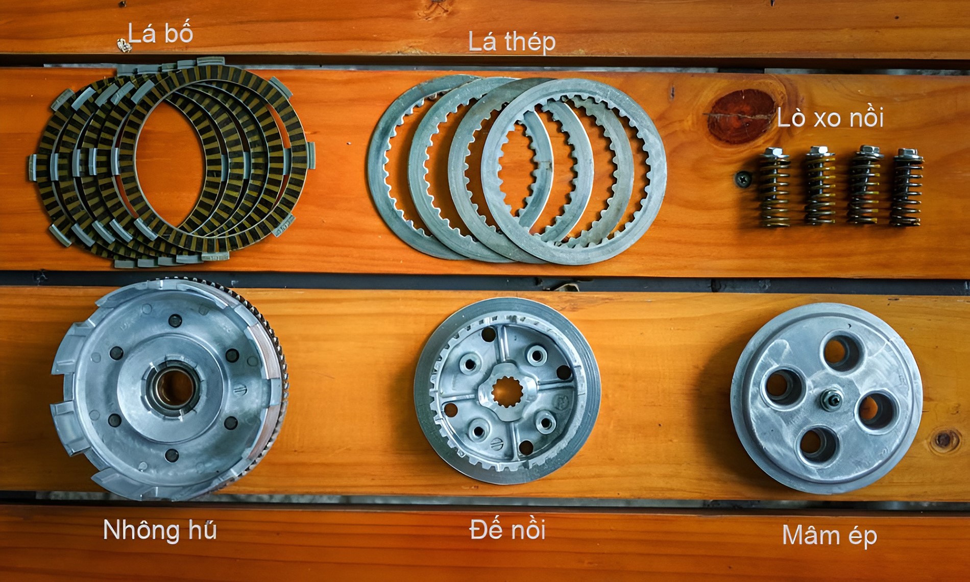 Các linh kiện chính trong bộ li hợp của xe mô tô