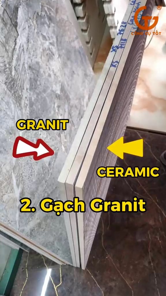 Phần xương gạch Granite có màu trắng sữa khác hẳn so với gạch Ceramic có màu đỏ nâu