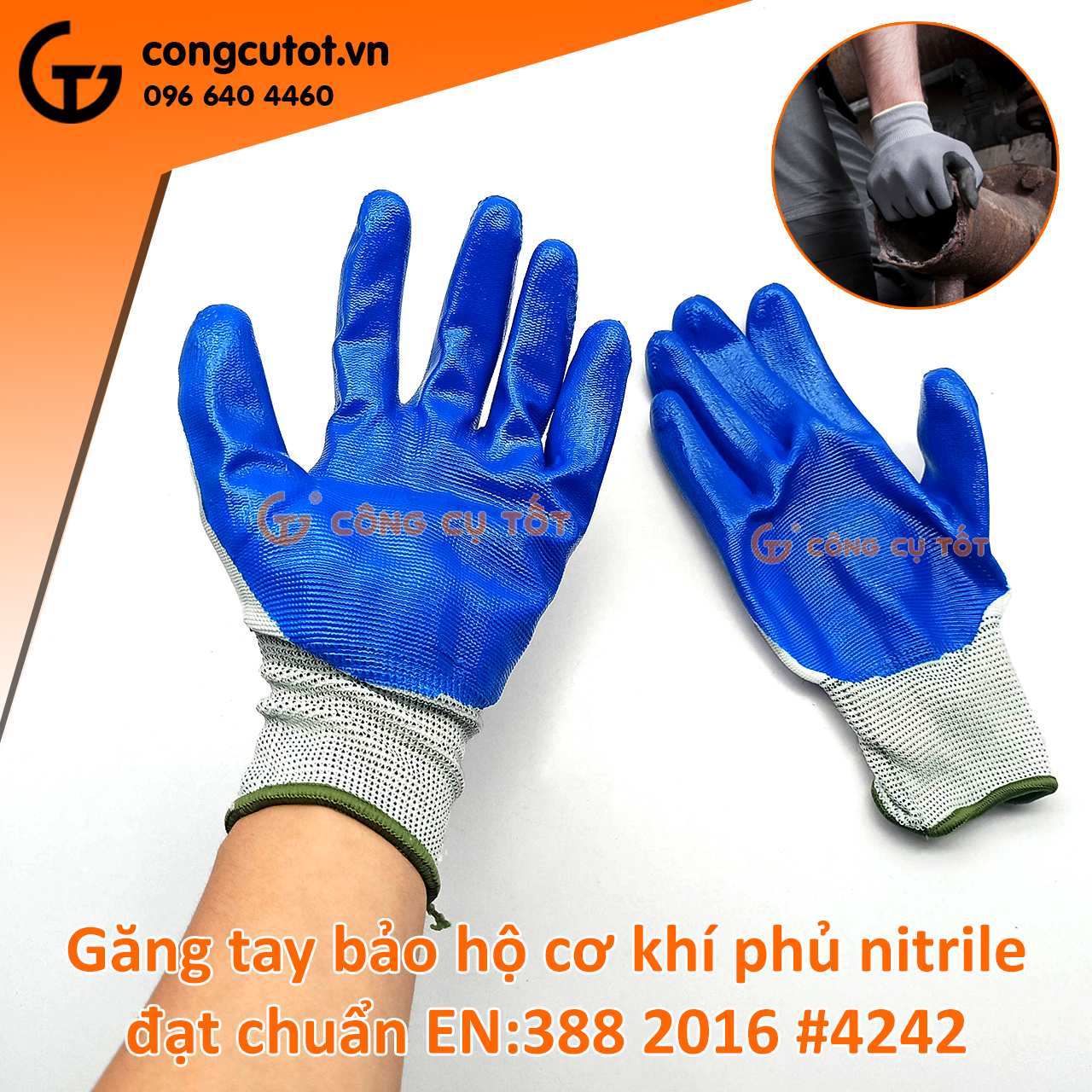 Găng tay bảo hộ cơ khí Nitrile đạt chuẩn EN 388:2016 #4242 màu xanh biển