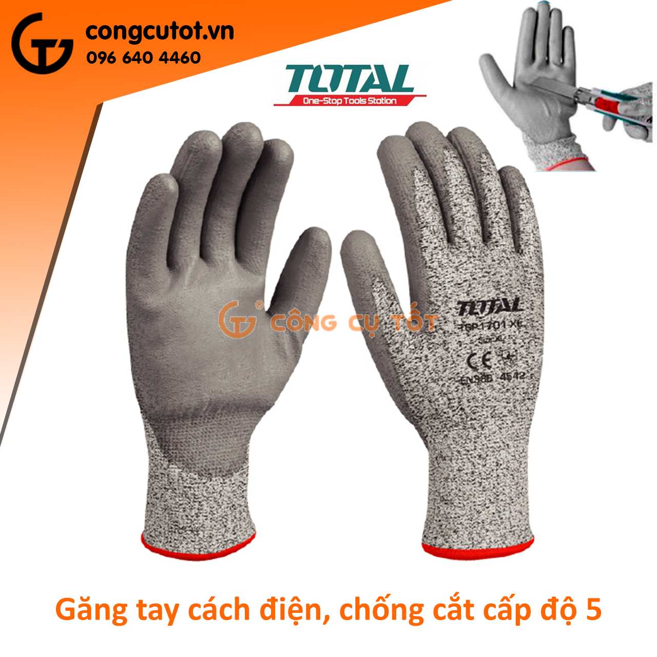 Găng tay cách điện chống cắt size XL Total TSP1701-XL
