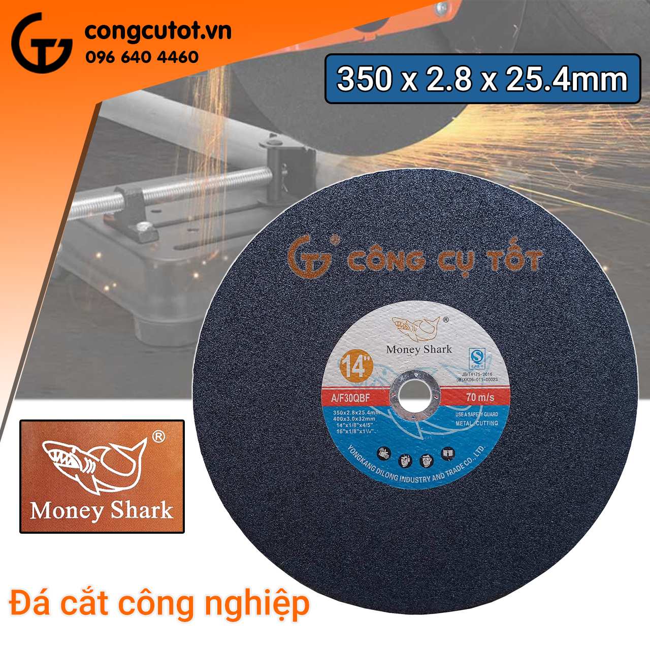 Đá cắt công nghiệp phi 350 x dày 2.8 x trục cốt 25.4mm Money Shark nhãn Xanh