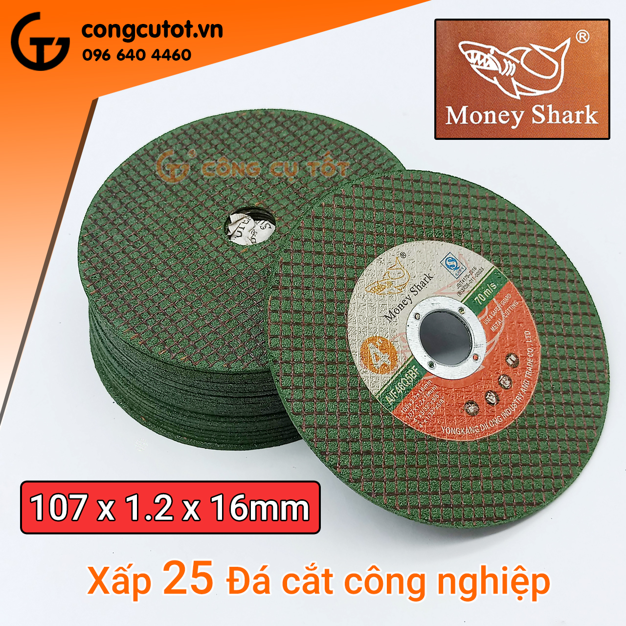 CÔNG CỤ TỐT phân phối 1 xấp gồm 25 Đá cắt công nghiệp 107 x 1.2 x 16mm Money Shark đỏ
