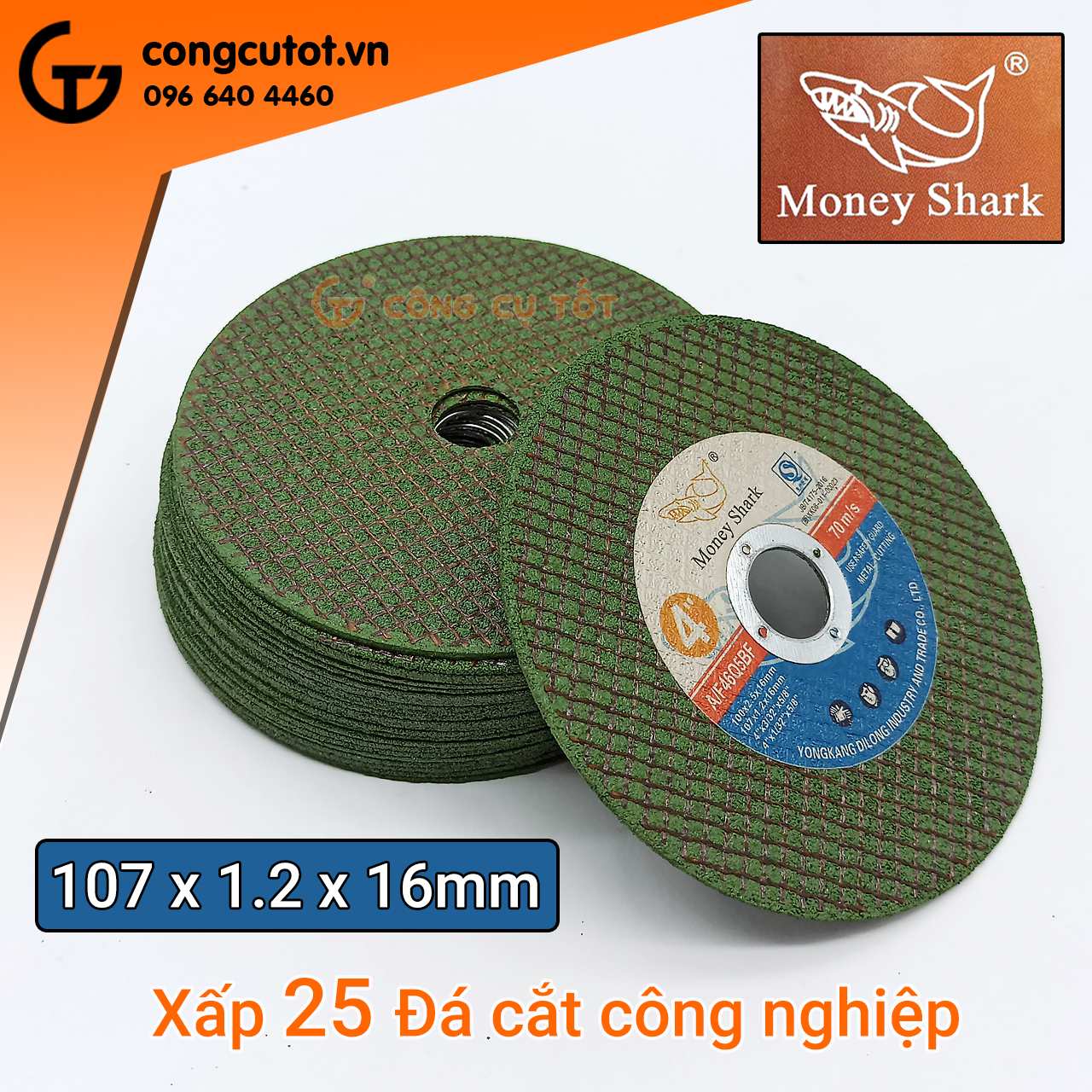 CÔNG CỤ TỐT phân phối 1 xấp gồm 25 Đá cắt công nghiệp 107 x 1.2 x 16mm Money Shark xanh
