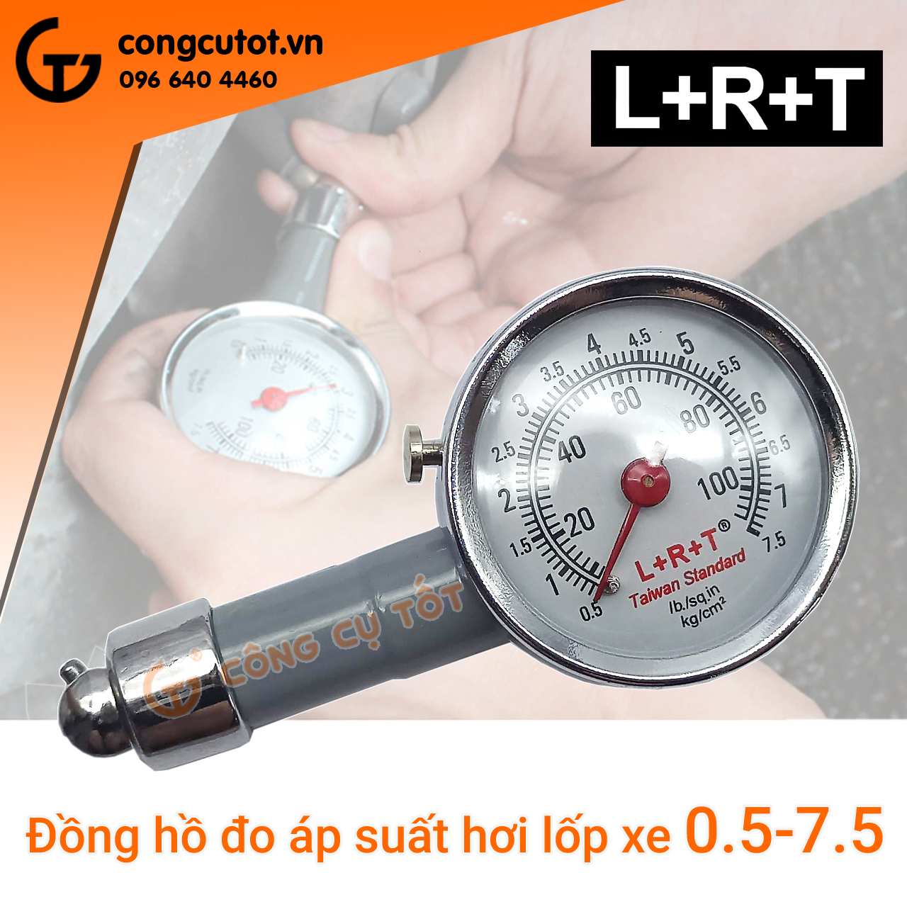 Đồng hồ đo áp suất hơi lốp xe theo đơn vị cân hơi hiệu LRT