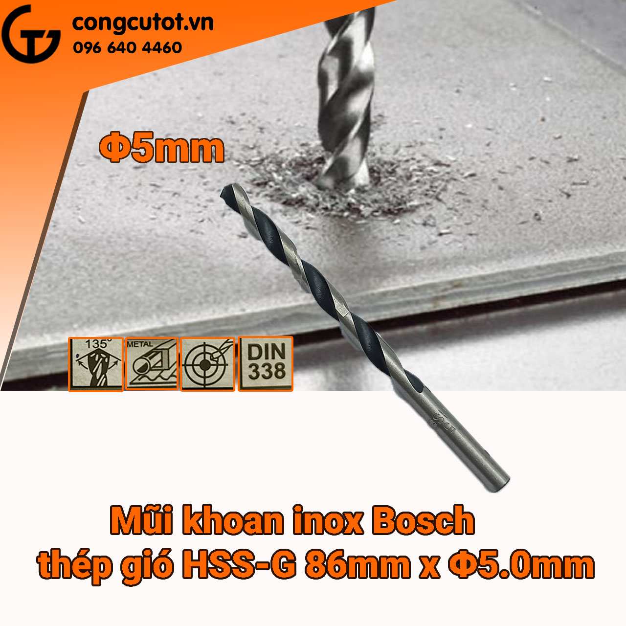 Mũi khoan inox Bosch thép gió HSS-G Φ5.0mm