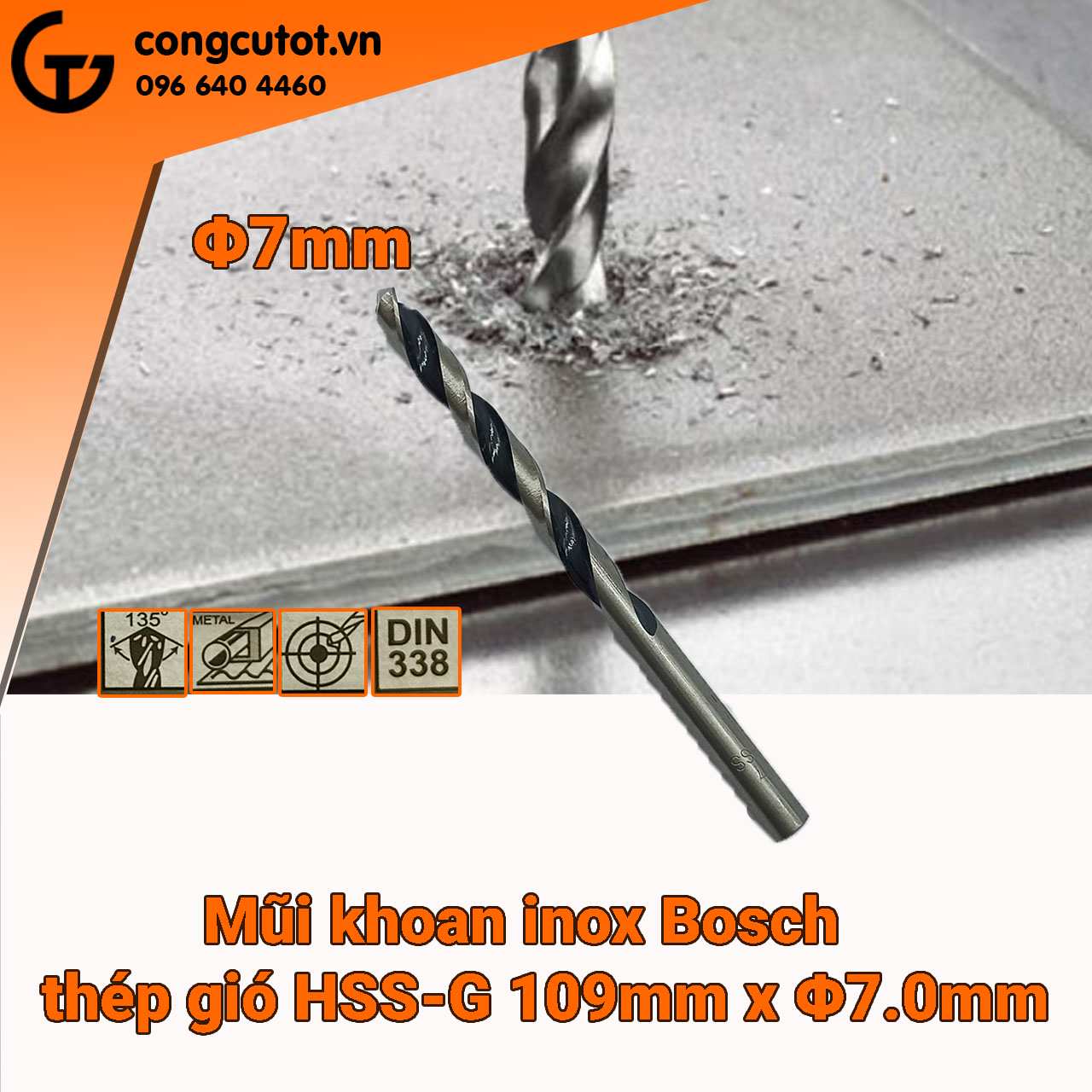 Mũi khoan inox Bosch thép gió HSS-G Φ7.0mm