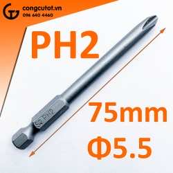 Đầu bắt vít 4 cạnh PH2 Φ5.5 dài 75mm chuôi lục thép S2 là sản phẩm có nhiều ưu điểm
