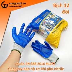 Bịch 12 đôi găng tay bảo hộ cơ khí chuẩn EN 388:2016 màu xanh biển