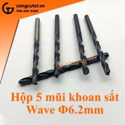 Bộ sản phẩm gồm 5 mũi khoan sắt Φ6.2mm thương hiệu Wave siêu bền