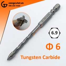 Mũi khoan đa năng 4 cạnh chuôi lục Tungsten Carbide LBM 6mm