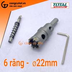 Mũi khoét lỗ inox 6 răng hợp kim TCT ⌀22mm chuôi tròn vát Total TAC48221