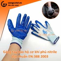 Găng tay bảo hộ cơ khí phủ nhựa Nitrile đạt chuẩn EN 388:2003 màu xanh biển