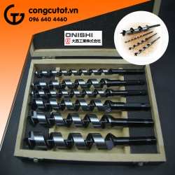 Hộp 6 mũi khoan gỗ xoắn ốc của hãng Onishi Nhật Bản (sản xuất tại nhà máy ở Việt Nam) dài đếm 235mm ba gồm các số 10mm, 12mm, 14mm, 16mm, 18mm và 20mm được làm bằng từ thép các bon cao
