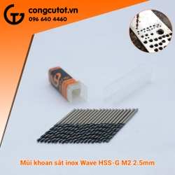 Mũi khoan sắt inox Wave HSS-G M2 2.5mm chuyên sử dụng để khoan các lỗ khoan có đường kính 2.5mm trên bề mặt sắt, inox, thép, tôn,...