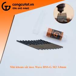 Mũi khoan sắt inox Wave HSS-G M2 3.0mm chuyên sử dụng để khoan các lỗ khoan có đường kính 3.0mm trên bề mặt sắt, inox, thép,...