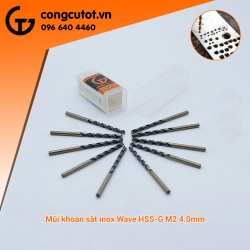 Mũi khoan sắt inox Wave HSS-G M2 4.0mm chuyên sử dụng để khoan các lỗ khoan có đường kính 4.0mm trên bề mặt vật liệu như: sắt, inox, thép và một số vật liệu khác