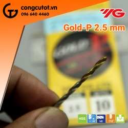 Mũi khoan sắt thép gió 2.5mm YG1 D1GP103026  phủ Titanium của Hàn Quốc rất sắc bén với mè vát 2 góc đặc trưng của dòng mũi khoan Gold-P