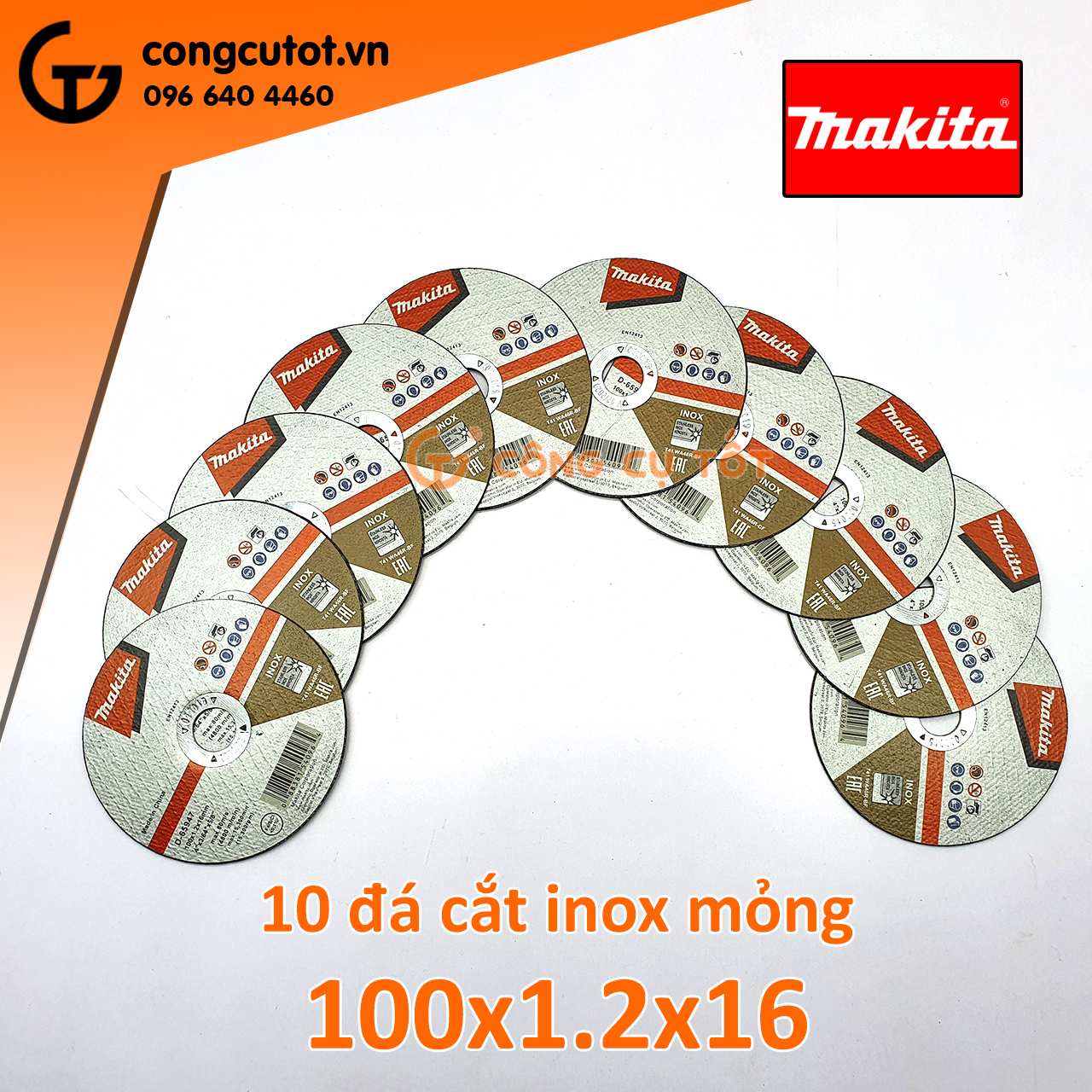 Bộ 10 đĩa cắt inox mỏng Makita D-65947.