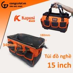 Túi đồ nghề Kapusi 15 inch kèm 8 túi phụ bằng vải dù đáy nhựa cứng Nhật Bản.