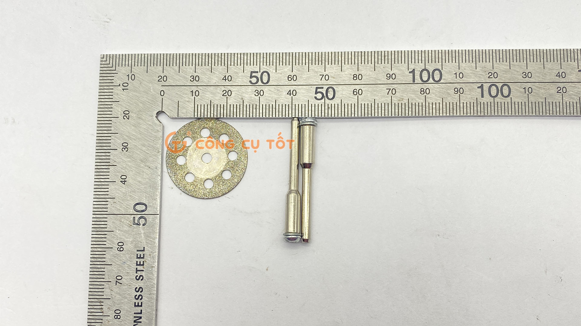 Kích thước của Bộ 10 lưỡi cắt ngọc bằng kim cương mạ điện 25mm kèm 2 trục 3mm